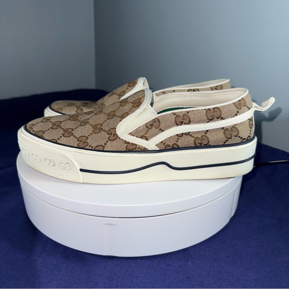 Gucci Monogram Tennis 1977 Brown and Cream Slip-On Sneakers Size 38.5 Fits US 9.